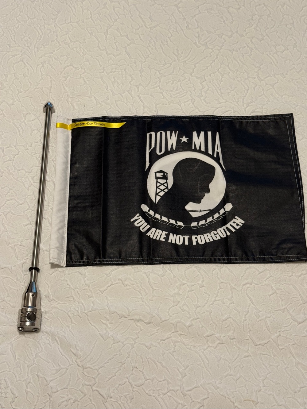 Chrome, motorcycles Tour Pack Flag mount with New POW flag